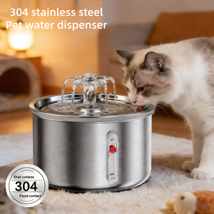 Petite fontaine à eau pour animaux de compagnie en acier inoxydable avec fenêtre de visualisation, distributeur d'eau automatique pour chats et chiens, alimentation intelligente écologique - Product Image 1