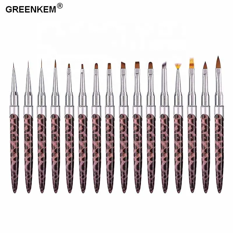 1Pcs 16 Style Function Color Painting Purple Brown Leopard Metal Handle Silver Head Acrylic Brushes Nail Art Tool