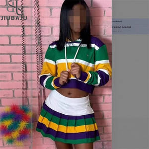 Bağımsızlık günü çizgili Patchwork kadın Set uzun kollu kırpma üst ve etek takım elbise 2025 aktif iki 2 parça Set kıyafet - Product Image 1