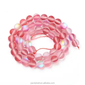 PandaHall 8mm Holographic Beads Dyed Frosted Round Red Synthetic Moonstone Beads