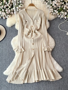 Váy len cao cấp phong cách quý tộc Pháp mùa thu đông, kiểu dáng ôm eo tôn dáng, viền bèo nhún - Product Image 4