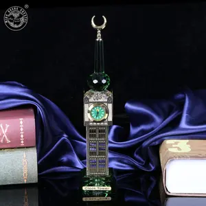 MH-P046 Kristallglas Makkah Mekka Clock Tower mit Uhr mit LED-Licht für religiöse Souvenir
