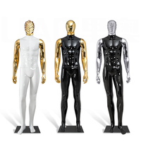 Mannequin Homme Entièrement Électroplaqué Noir et Blanc avec Bras Dorés Chromés pour Présentation de Vêtements Masculins en Boutique
