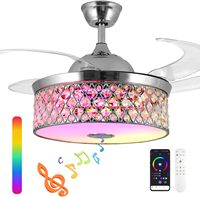 Ventilateur de plafond moderne en acrylique de 42 pouces avec lumière, couleur RGB, haut-parleur Bluetooth, application intelligente, moteur DC pour restaurant, hôtel, ODM