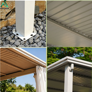Pergola en aluminium ANCSEM économique, résistante aux intempéries, avec toit plat, gouttière optionnelle, mur rideau, murale ou autoportante, pour patio et <span class=keywords><strong>jardin</strong></span> - Product Image 4