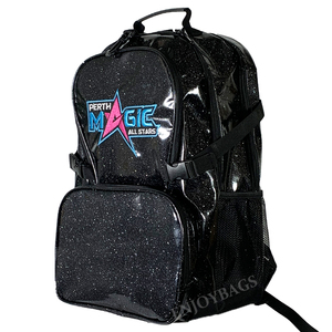 Черный Блестящий водонепроницаемый рюкзак для Чеа клуба застежка-молния гладкая поверхность логотип на заказ высококачественный полиэфирный материал - Product Image 3