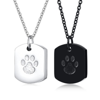 Haute qualité patte de chien en acier inoxydable urne collier souvenir patte noire pendentif rond mémorial cendres crémation porte-animal chien chat