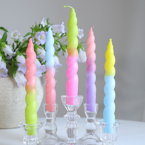 Colorful Spiral <b>Long</b> Taper <b>Candles</b> Smokeless Odor Free Romantic Atmosphere <b>Candles</b> For Wedding Banquet Home Table Decoration - Product Image 5