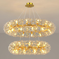 Anneaux décoratifs lustre en cristal led de luxe moderne et suspension pour restaurant