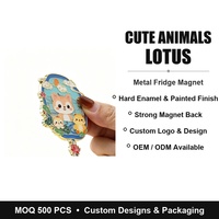Aimant de réfrigérateur en métal en forme de lotus avec animal mignon, logo personnalisé, aimant de réfrigérateur en émail, souvenir kawaii, OEM