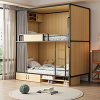 Lit superposé en acier et bois de haute qualité avec barrières de sécurité, lit d'appartement moderne et minimaliste pour adultes et étudiants avec rangement intégré