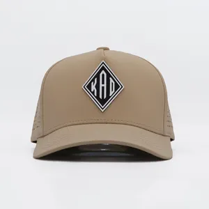 Custom Logo 5 Panel Waterproof PVC Logo Laser Cut Hole Perforated Performance Hat Gorras Golf Cap Baseball Dad Cap