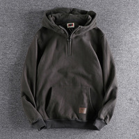 Sweat-shirt à capuche zippé pour homme, personnalisé OEM, en coton épais, style vintage avec patch et poche kangourou, coupe ample