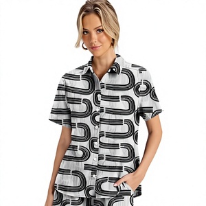 Conjunto de 2 Piezas para Mujer, Shorts y Top de Manga Corta, Cuello en V, Corte Holgado, Casual, Transpirable, 95% Algodón Elástico, Primavera-Verano - Product Image 3