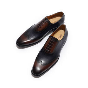 فاخر الدانتيل يصل حذاء رجالي أزرق براون المرقعة النمط الإيطالي وينغيب أكسفورد فستان - Product Image 1
