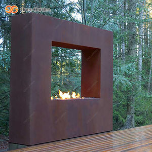 Foyer au gaz naturel en acier corten de style moderne, design carré, foyer extérieur sans fumée, foyer portable pour patio, cuisine en plein air - Product Image 5