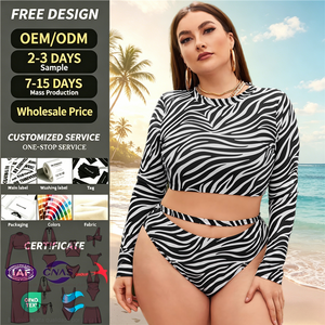 Costume da Bagno <span class=keywords><strong>Bikini</strong></span> Due Pezzi Sexy a Vita Alta con Stampa Zebrata a Maniche Lunghe Personalizzato per Taglie Forti Donna, Abbigliamento da Spiaggia OEM 0XL-4XL - Product Image 1