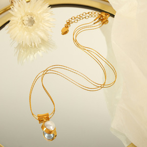 Collar de perlas con baño de oro real, grado AA, con engaste de bisel, cadena para clavícula, para mujer, uso diario. - Product Image 3