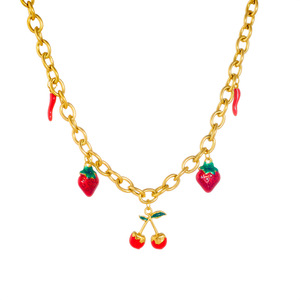European And American Style Fruit Pendant Necklace With Strawberry Cherry Charms Stainless Steel Chain Everyday Wear - Product Image 5