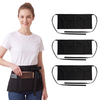 Kit tablier de taille pour serveuse, chef, personnel de café, uniforme de travail pour femme avec logo, style coréen, anti-salissure, 3 poches, polyester
