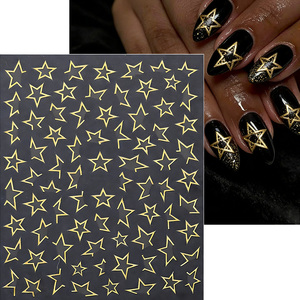 Pegatinas de <span class=keywords><strong>Uñas</strong></span> con Estrellas Huecas Doradas <span class=keywords><strong>y</strong></span> Plateadas, Estilo Y2K, Líneas Irregulares de Pentagrama, Adhesivos para <span class=keywords><strong>Uñas</strong></span>, Decoración de Manicura DIY - Product Image 3