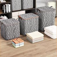 Boîtes de rangement pliables en tissu avec fermeture éclair - Organisateur de vêtements grande capacité pour couvertures/oreillers - Boîte de rangement multifonction avec couvercle