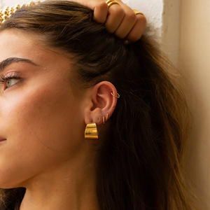 Pendientes de aro anchos en forma de C, chapados en oro de 18 quilates, de acero inoxidable, joyería de moda para mujer, TE6085 - Product Image 5