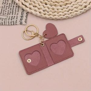 Cute Heart Shape Storage Case Pendant Mini Pu Leather Picture Holder Bag Charms Photo Keeper Keychain for <b>Memory</b> & <b>Gift</b> - Product Image 1