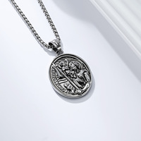 Collier pendentif vintage en acier inoxydable imperméable à l'eau, motif religieux catholique Patronus Saint Christophe, bijoux de mode pour la vente en gros, pour hommes