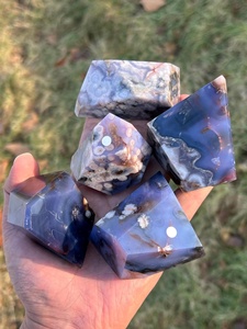 แผ่นหินอาเกตสีน้ำเงินลายดอกซากุระขัดเงา รูปทรงแผ่น สำหรับตกแต่งบ้าน ลายอังก้า โทเท็ม อันซา ครอส ศิลปะพื้นบ้าน คริสตัล - Product Image 2