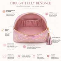 Trousse de Maquillage Intelligente à Ouverture Facile en PU - Saloveybags : Étuis Épais Tendance avec Motif Uni de Luxe pour Nettoyant Visage et Produits de Beauté