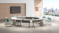 Table pliante mobile avec roulettes, bureau d'entraînement portable et pliable, bureau de classe peu encombrant, structure de table en métal pour bureau
