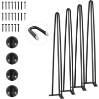 Pieds de table en forme d'épingles à cheveux, 28 pouces, lot de 4, robustes, en acier au carbone massif, capacité de charge de 900 lb, 3 tiges, style américain, noir
