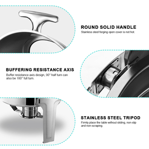 Set Chafing <span class=keywords><strong>Dish</strong></span> Commerciale in Acciaio Inox da 6L, Moderno Scaldavivande Rotondo Argento per Buffet - Product Image 4