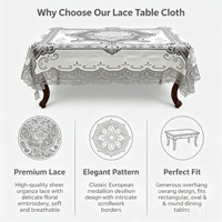 Nappe carrée blanche en dentelle faite à la main, imperméable et résistante à l'huile, personnalisable, motif floral ajouré vintage pour mariage, fête, maison