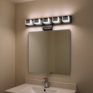 Luminaire de salle de bain moderne à 5 lumières LED, noir, à fixation murale, lampe de miroir, 6000K blanc froid, 110lm/W, IP44 - Product Image 2