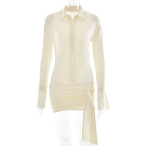 Robes décontractées à col en V profond, froncées, coupe ajustée, courtes, transparentes, pour soirée - Product Image 5