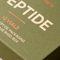 Boîte rigide en carton vert olive personnalisée avec couvercle pour flacons de peptides (10 flacons), doublure en mousse, logo estampé à chaud, soins personnels