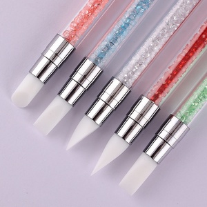 Juego de 5 pinceles de silicona para decoración de uñas, pinceles de doble punta para pegamento de uñas, mango rosa cristal y oro rosa, pinceles para manicura de salón - Product Image 4