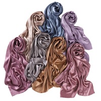 Sharut 2025 Nouveau Malaisie Soie Lisse Satin Longue Écharpe Châle pour Femme Couleur Unie Bandeau Musulman Islamique Hijab