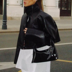 New Arrival Elegant Women <b>Genuine</b> <b>Leather</b> <b>Jacket</b> Street Old Money <b>Jackets</b> Vintage Loose Drop Shoulder Crop <b>Leather</b> <b>Jacket</b> - Product Image 2