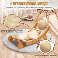 Mini hamac de plage pour chat de marque privée Legend 3 en 1 Cat Scratcher Lounge Lit en bois pour animal de compagnie avec coussin amovible en sisal et jouet