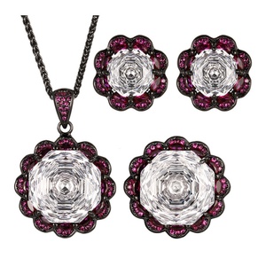 Fashion Eco-friendly Copper Bridal Jewellery Set 16-10mm Black Gold White Cubic Zirconia Vintage Wedding Pendant <b>Earrings</b> Set - Product Image 1