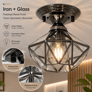 Modern Geometric Flush Mount <b>Ceiling</b> <b>Light</b> Iron Glass Shade E27 Warm White For Indoor Bedroom Living Room Hallway - Product Image 3
