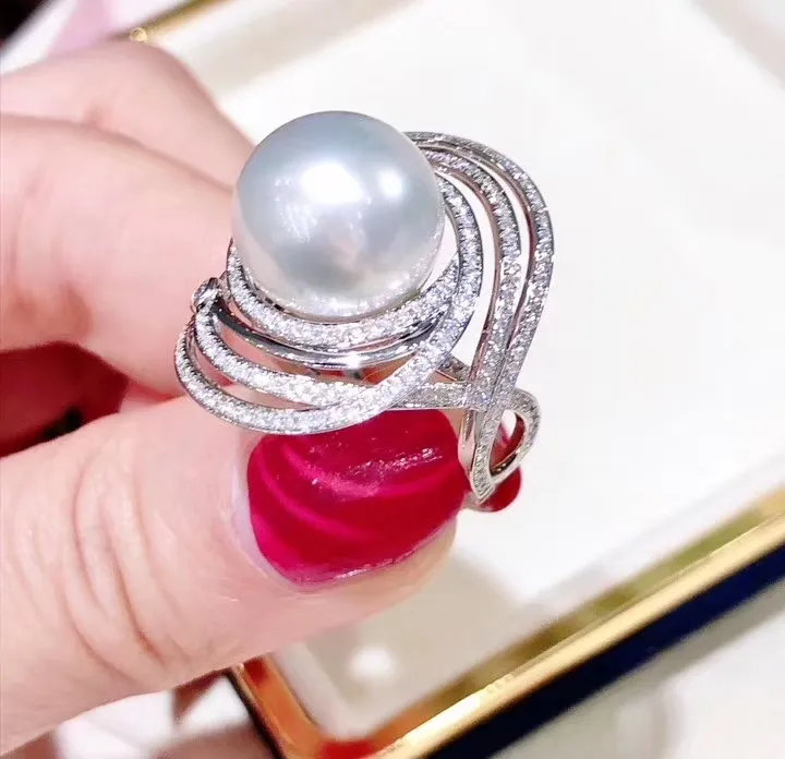 Custom simple real white gold freshwater baroque pearl rings design for sale