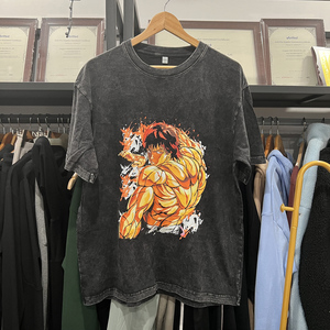 Venta al por mayor hombres ácido lavado camiseta Streetwear Hip Hop piedra algodón camisetas con <span class=keywords><strong>Anime</strong></span> Logo - Product Image 4