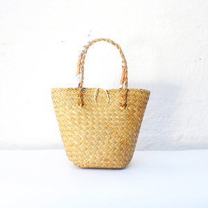 Bolsa de Mano Clásica Hecha a Mano, Bolsa de Lona Tejida a Mano, Cesta de <span class=keywords><strong>Playa</strong></span> de Paja con Asas de Cuero, Bolsa de Almacenamiento, Mini Bolsa de Compras - Product Image 1