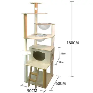 Modern Luxury Large Climbing Tree Cat Trower With Scratching Post For Many Cats To Play Wooden Cat Tree Tower