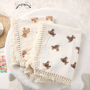 <strong>Childrens</strong> Swaddle <strong>Blanket</strong> Double-Layer Crpe Wrap Pure Cotton Soft Tassel Lace Solid Color Baby Stroller Cover Infant - Product Image 1