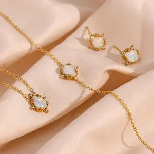 珠宝套装2023新款白色蛋白石珠宝套装18k镀金不锈钢婚礼珠宝套装可氧化